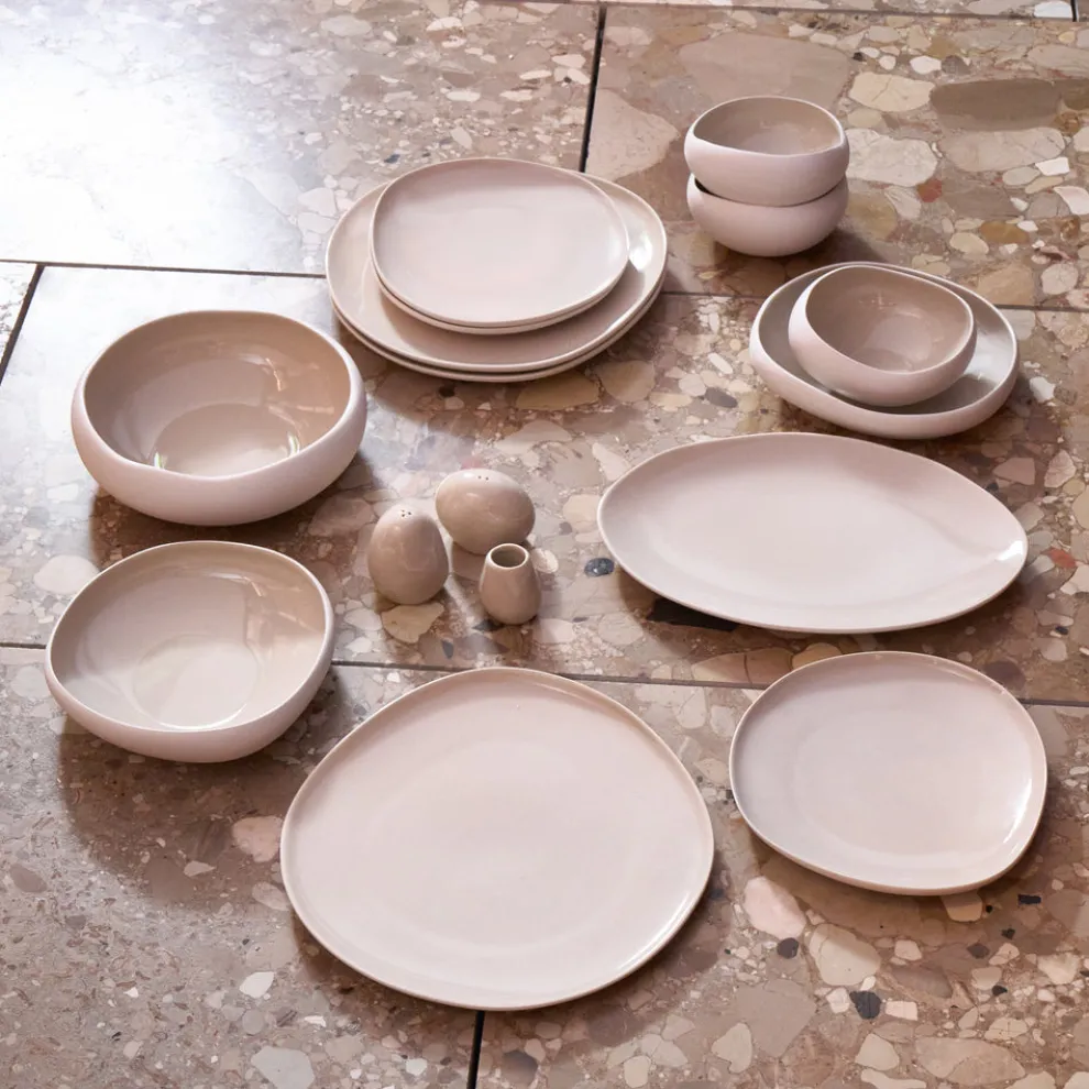 Karaca Earth Collection New Cupid 55-Piece Stoneware Dinner Set for 12 People, Cream