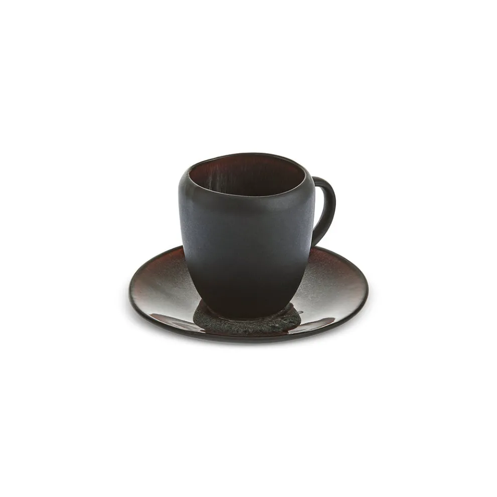 Karaca Earth Collection New Galactic 2-Piece Reactive Glaze Espresso Turkish Coffee Cup Set, 100ml, Black