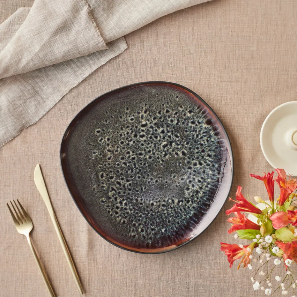 Karaca Earth Collection New Galactic Reactive Glaze Dinner Plate, 27cm, Black