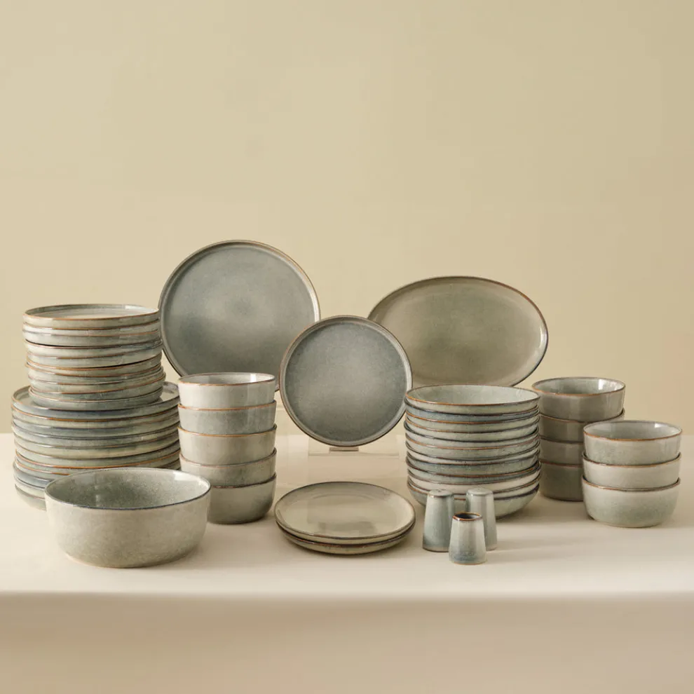 Karaca Earth Collection Skal 55-Piece Stoneware Dinner Set for 12 People, Grey