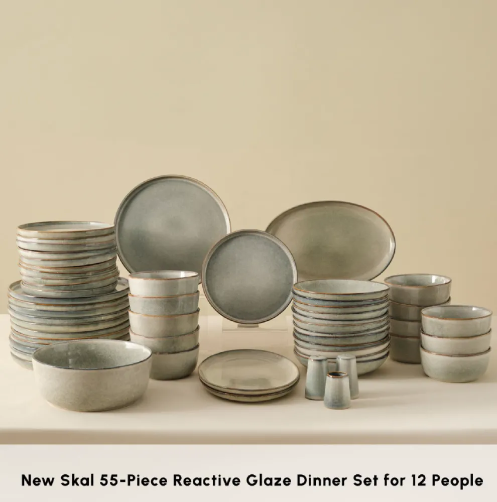 Karaca Earth Collection Skal 55-Piece Stoneware Dinner Set for 12 People, Grey