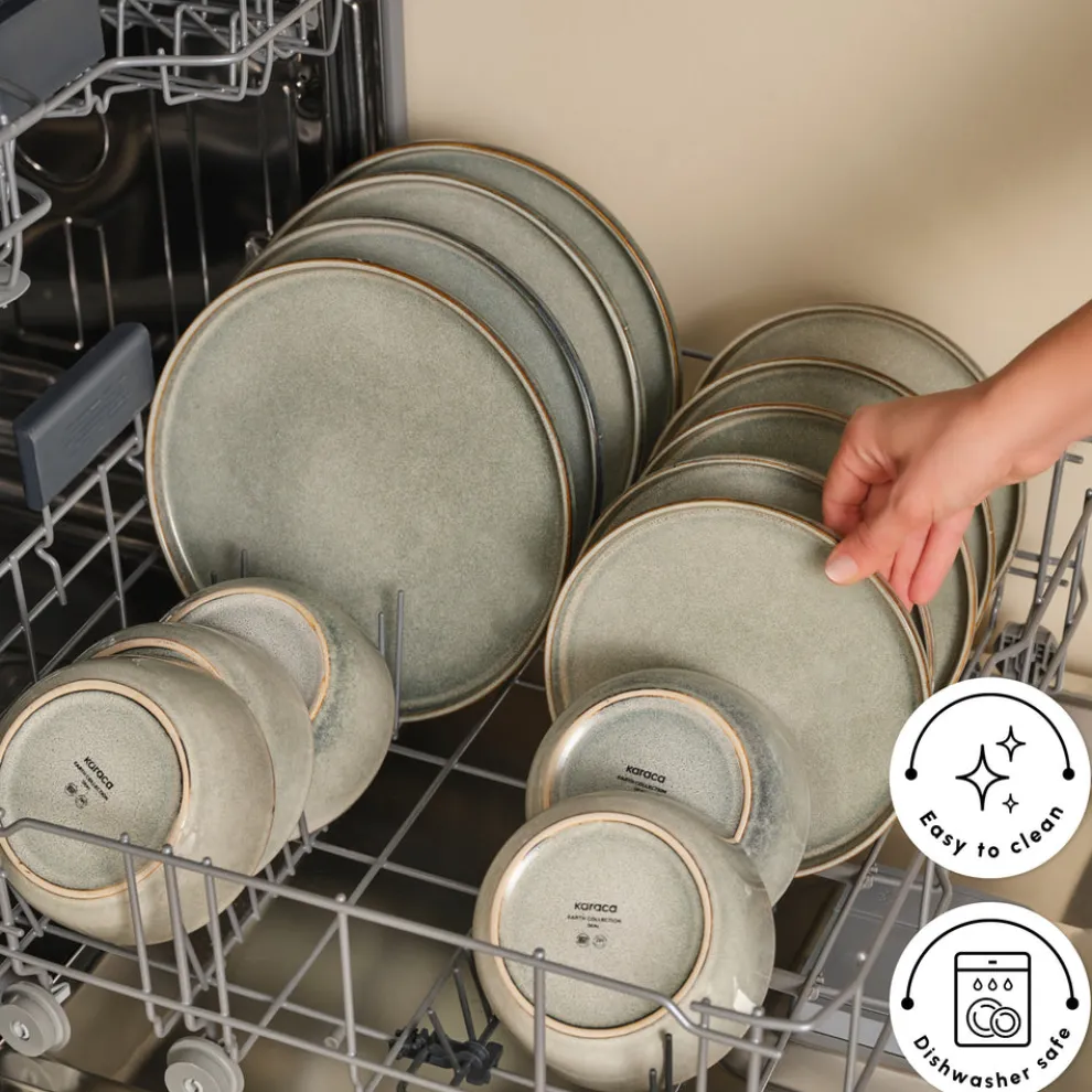 Karaca Earth Collection Skal 55-Piece Stoneware Dinner Set for 12 People, Grey