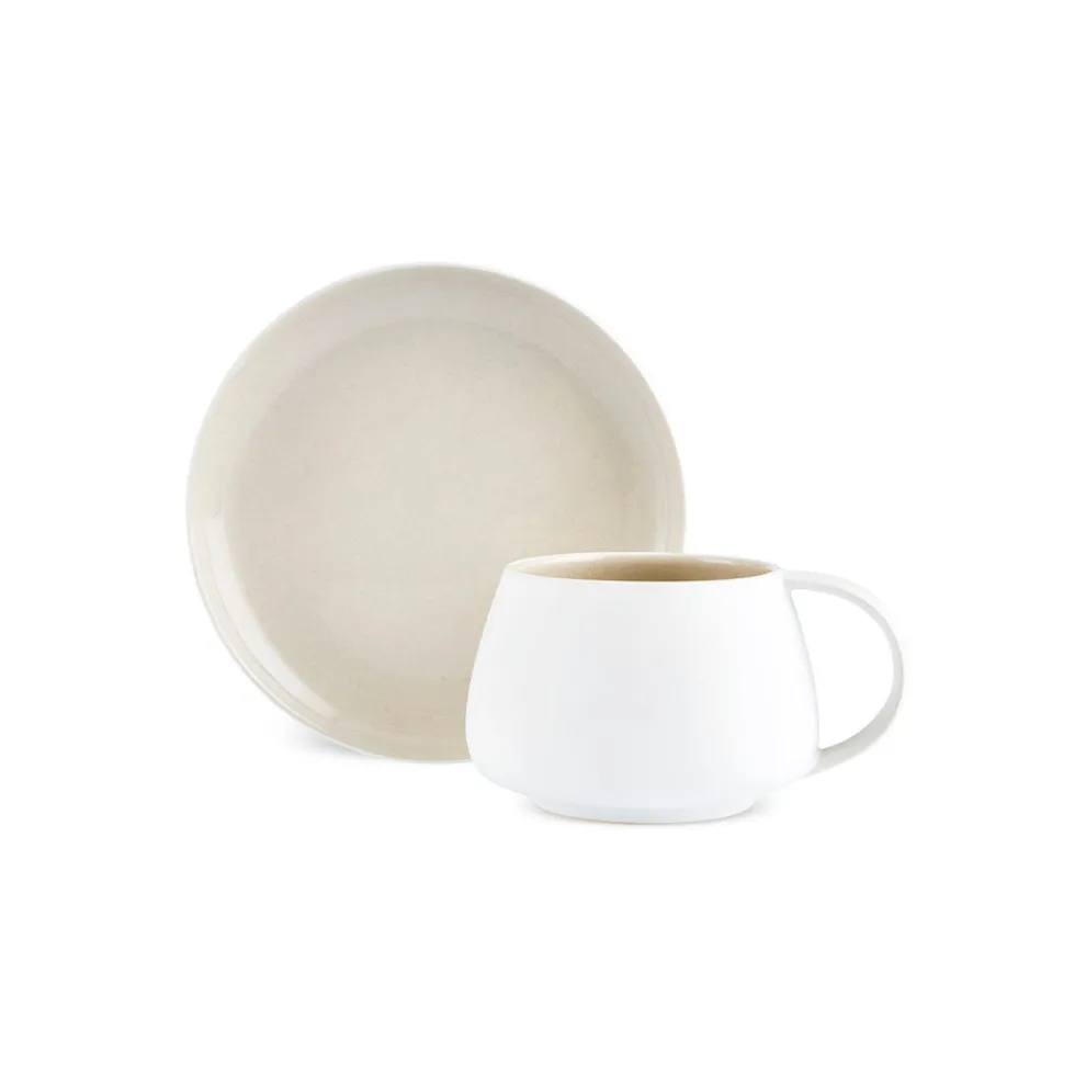 Karaca Earth Collection New Cupid 2-Piece Reactive Glaze Tea Set, 300ml, Beige White