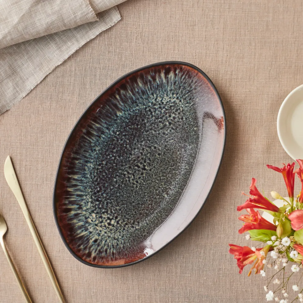 Karaca Earth Collection New Galactic Reactive Glaze Serving Platter, 30cm, Black