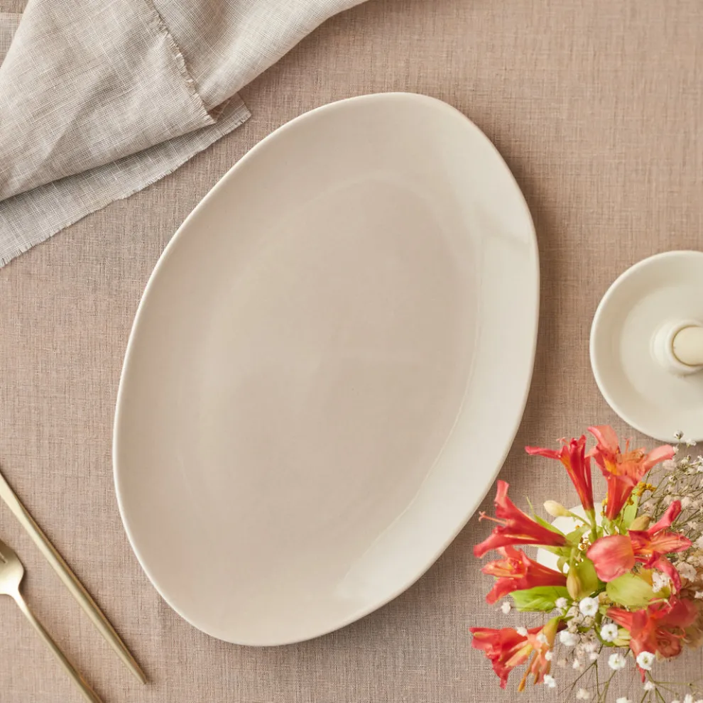 Karaca Earth Collection New Cupid Large Serving Platters, 36cm, Beige White