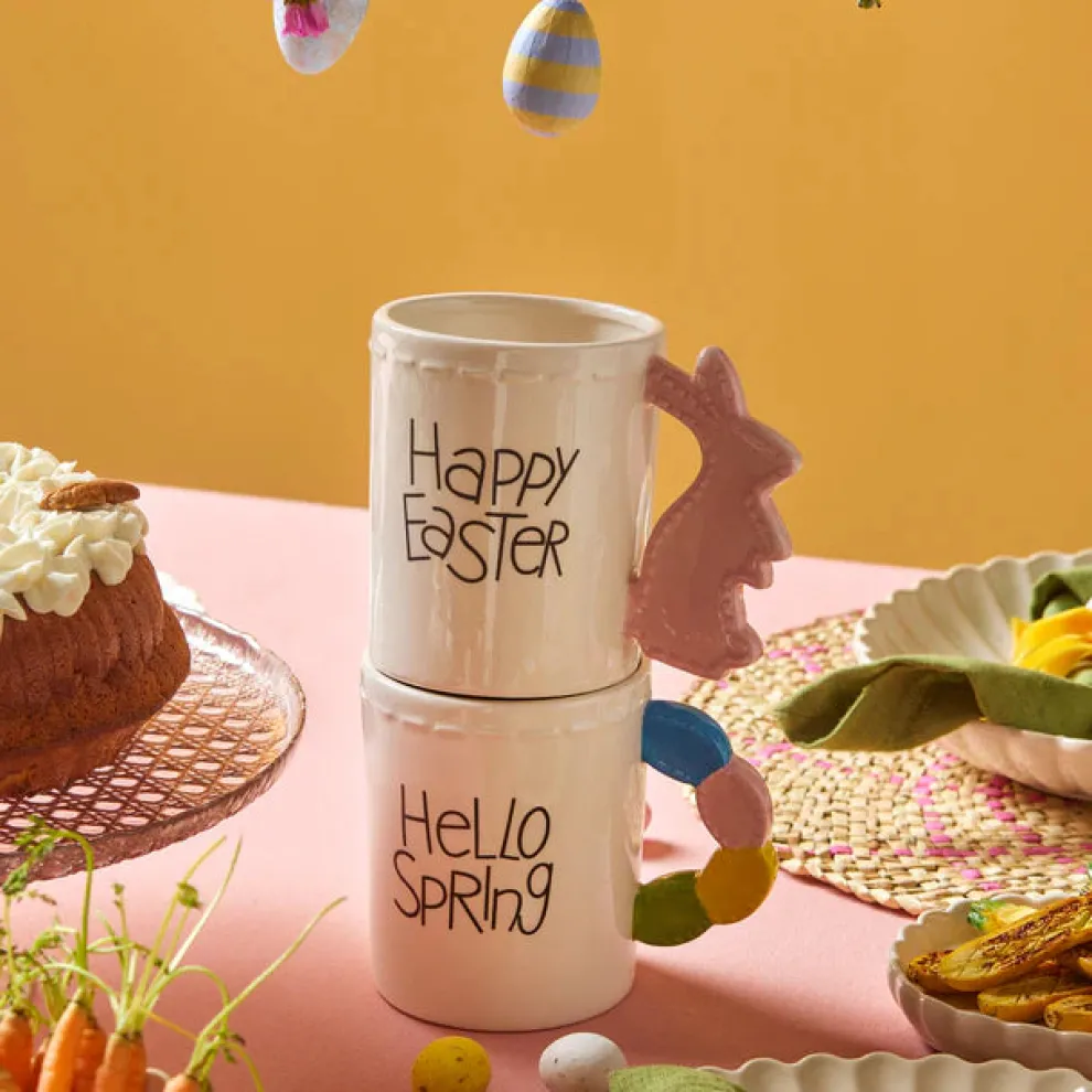 Karaca Easter 25 Dolomite Happy Easter Mug, 540ml, Pink White