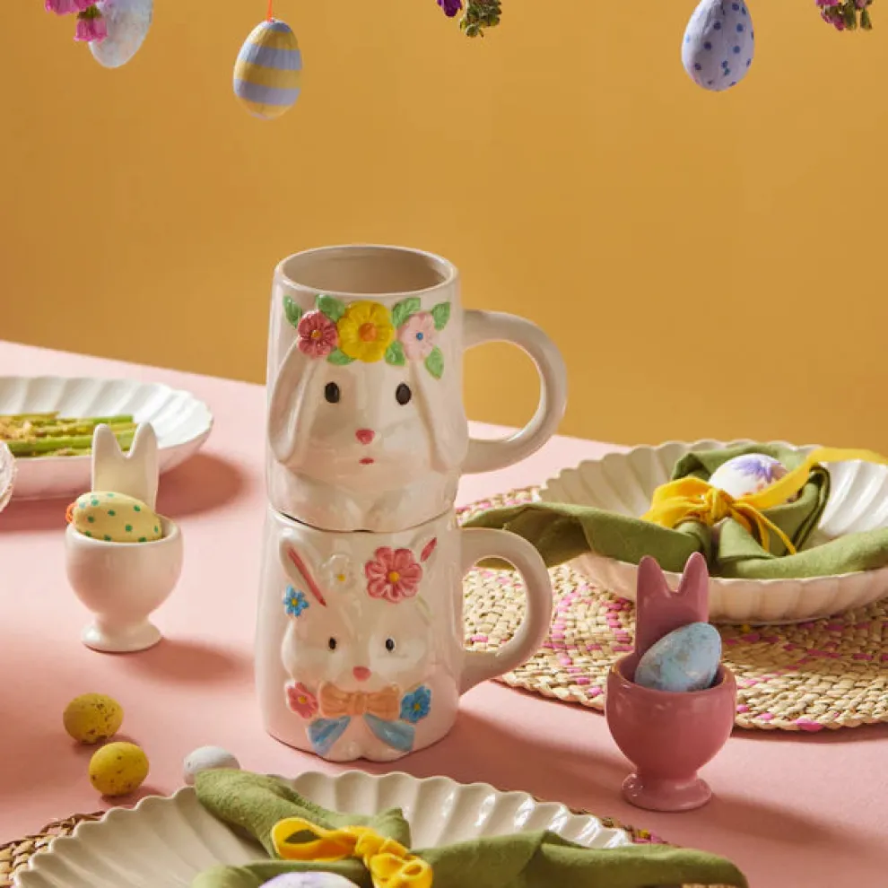 Karaca Easter 25 Dolomite Mrs Bunny Mug, 510ml, White Yellow