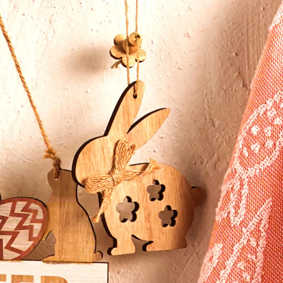 Karaca Easter Rabbit Wooden Decorative Wall Hanging, 6.5cmx10cm, Multi