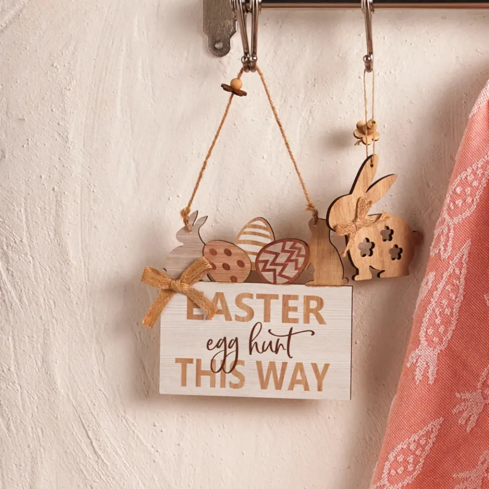 Karaca Easter This Way Wooden Decorative Wall Hanging, 15cmx15cm, Multi
