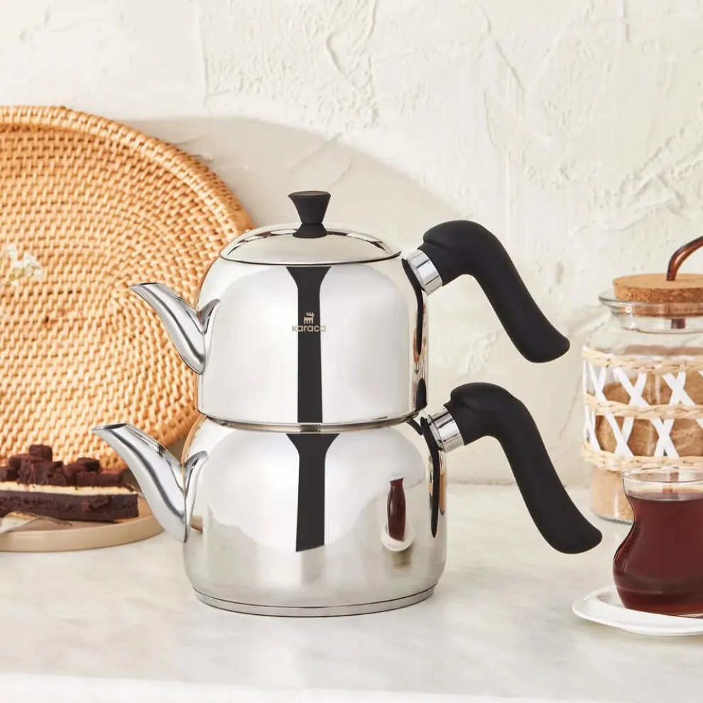 Karaca Edana Stainless Steel Induction Teapot Set, Midi, Black