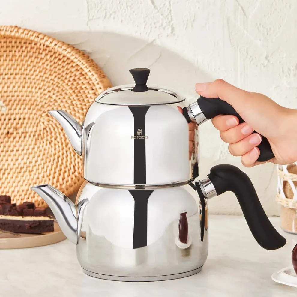 Karaca Edana Stainless Steel Induction Teapot Set, Midi, Black