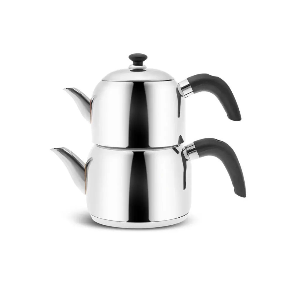 Karaca Edge Stainless Steel Induction Teapot Set, Small, Silver Black