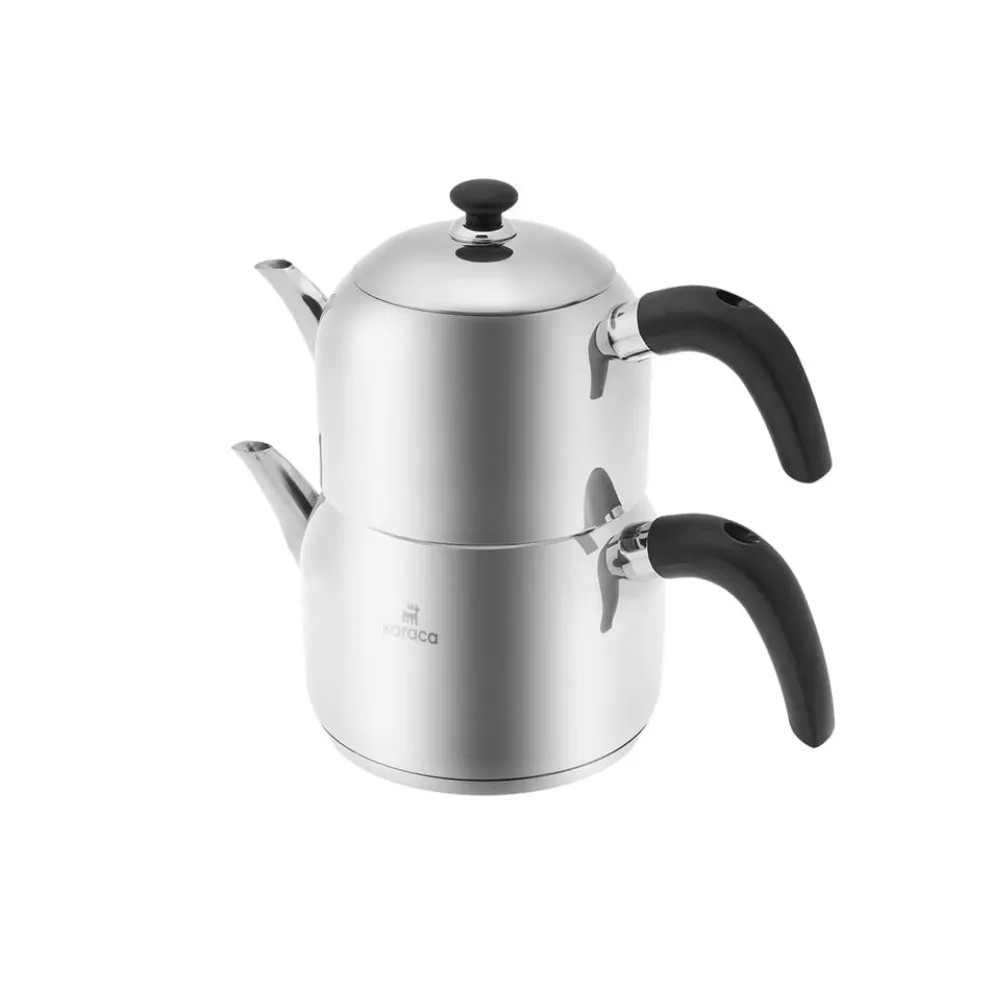 Karaca Edge Stainless Steel Induction Teapot Set, Small, Silver Black