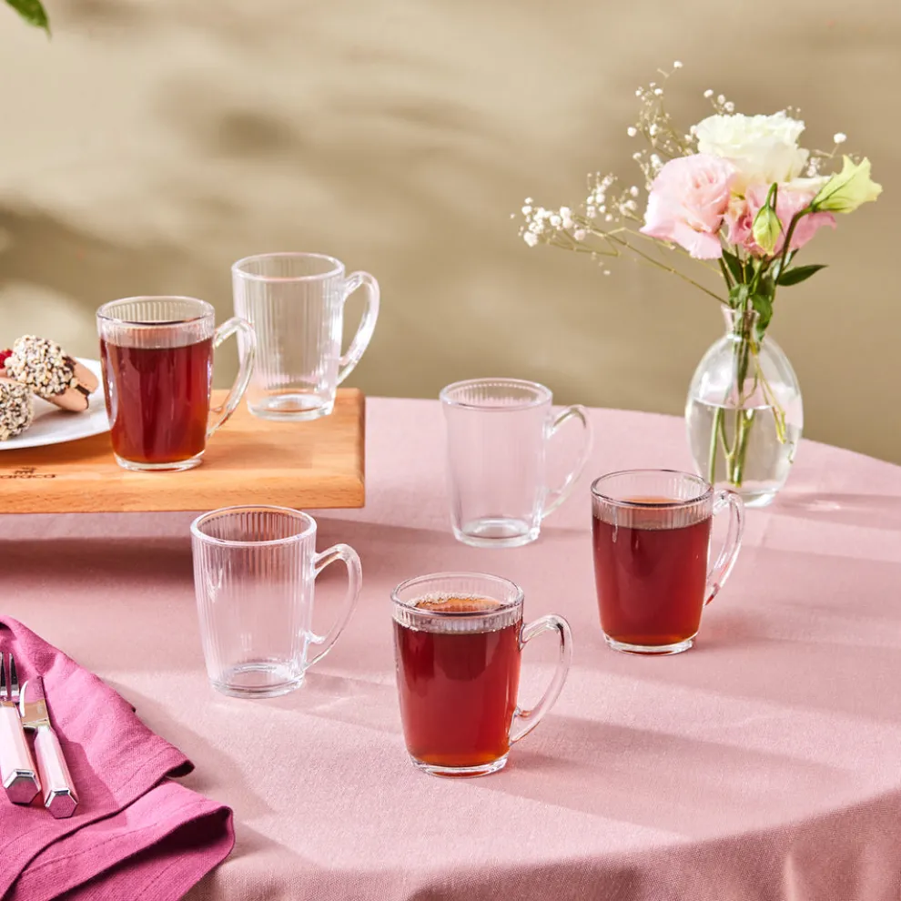 Karaca Edna 6-Piece Glass Turkish Tea Set for 6 People, 160ml, Transparent