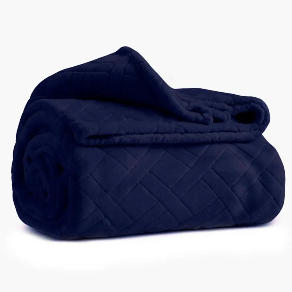 Karaca Elanor Flannel Emboss Wellsoft Blanket, Double, Navy