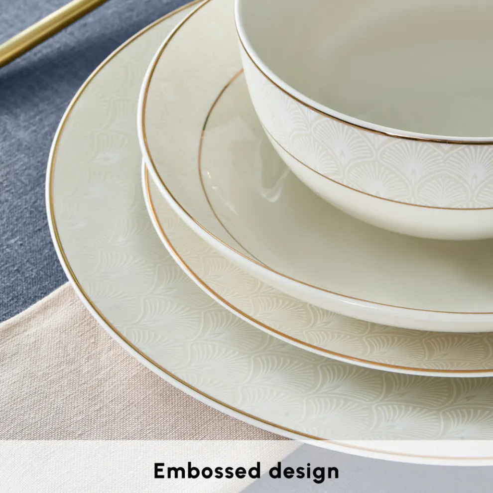 Karaca Elegance Bone China Mandarin 53-Piece Dinner Set for 12 People, Gold