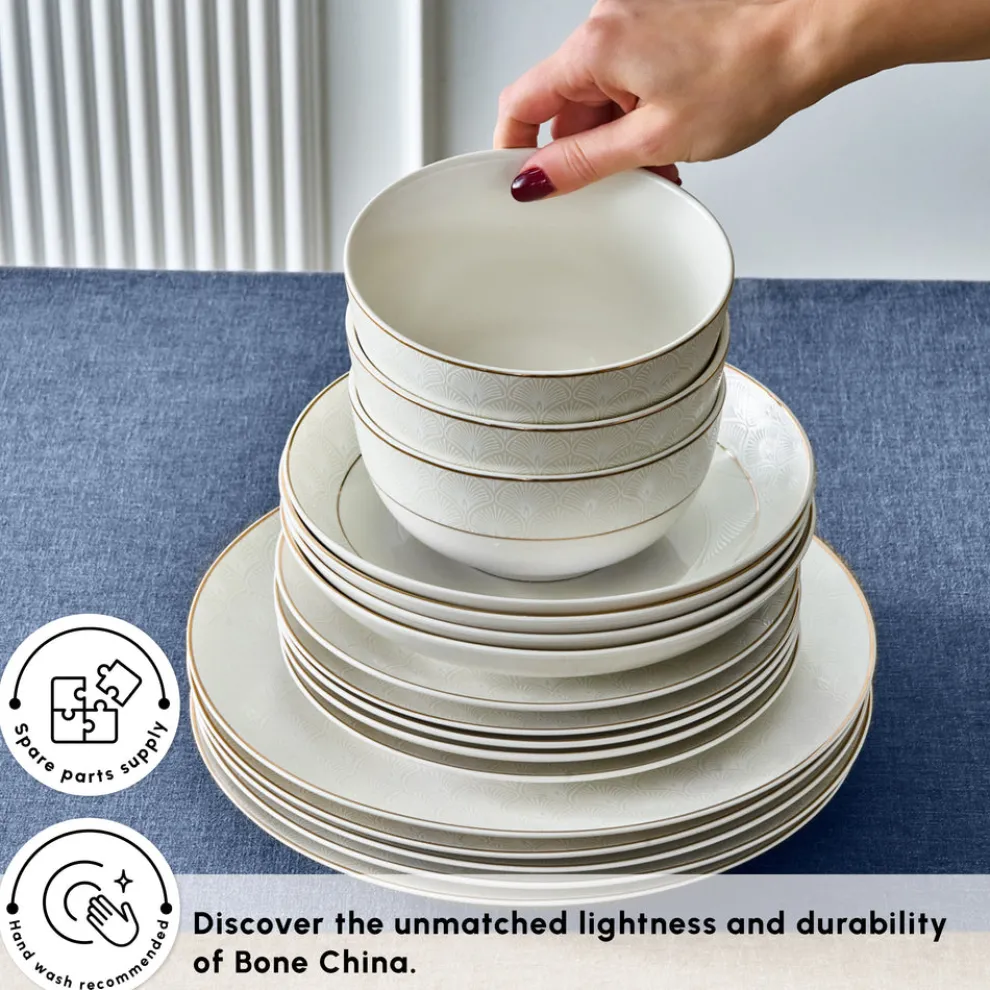 Karaca Elegance Bone China Mandarin 53-Piece Dinner Set for 12 People, Gold