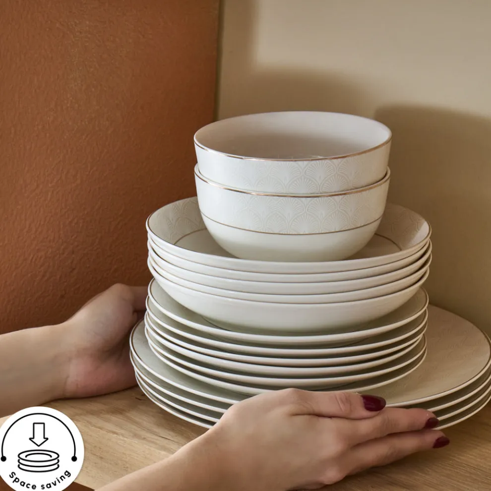 Karaca Elegance Bone China Mandarin 53-Piece Dinner Set for 12 People, Gold