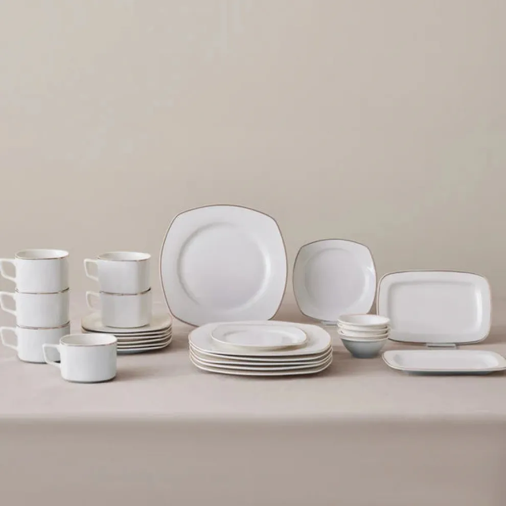 Karaca Elegance Bone Padoca 26-Piece Half Square Serveware Set for 6 People, Gold