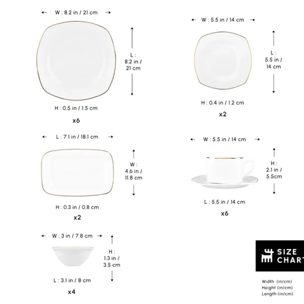 Karaca Elegance Bone Padoca 26-Piece Half Square Serveware Set for 6 People, Gold