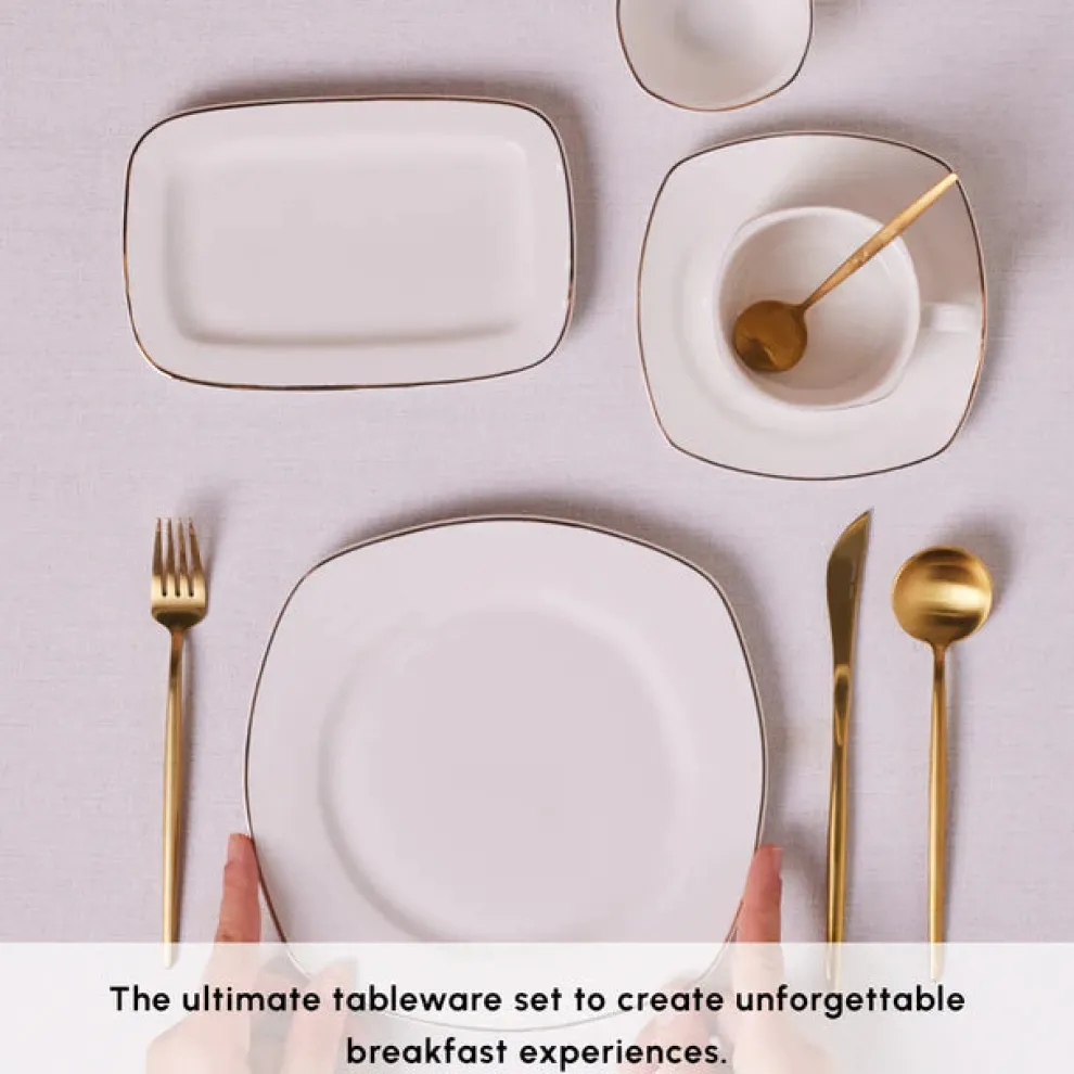 Karaca Elegance Bone Padoca 26-Piece Half Square Serveware Set for 6 People, Gold