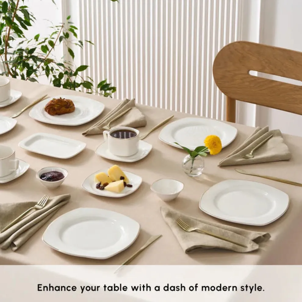 Karaca Elegance Bone Padoca 26-Piece Half Square Serveware Set for 6 People, Gold