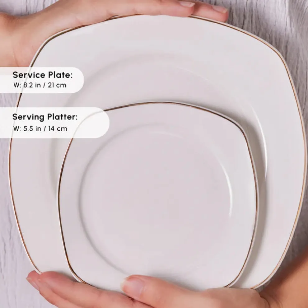 Karaca Elegance Bone Padoca 26-Piece Half Square Serveware Set for 6 People, Gold