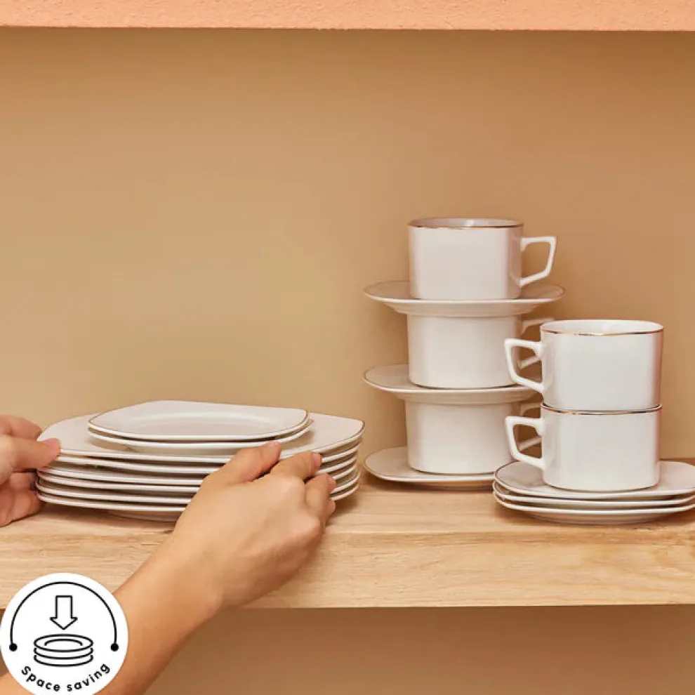 Karaca Elegance Bone Padoca 26-Piece Half Square Serveware Set for 6 People, Gold