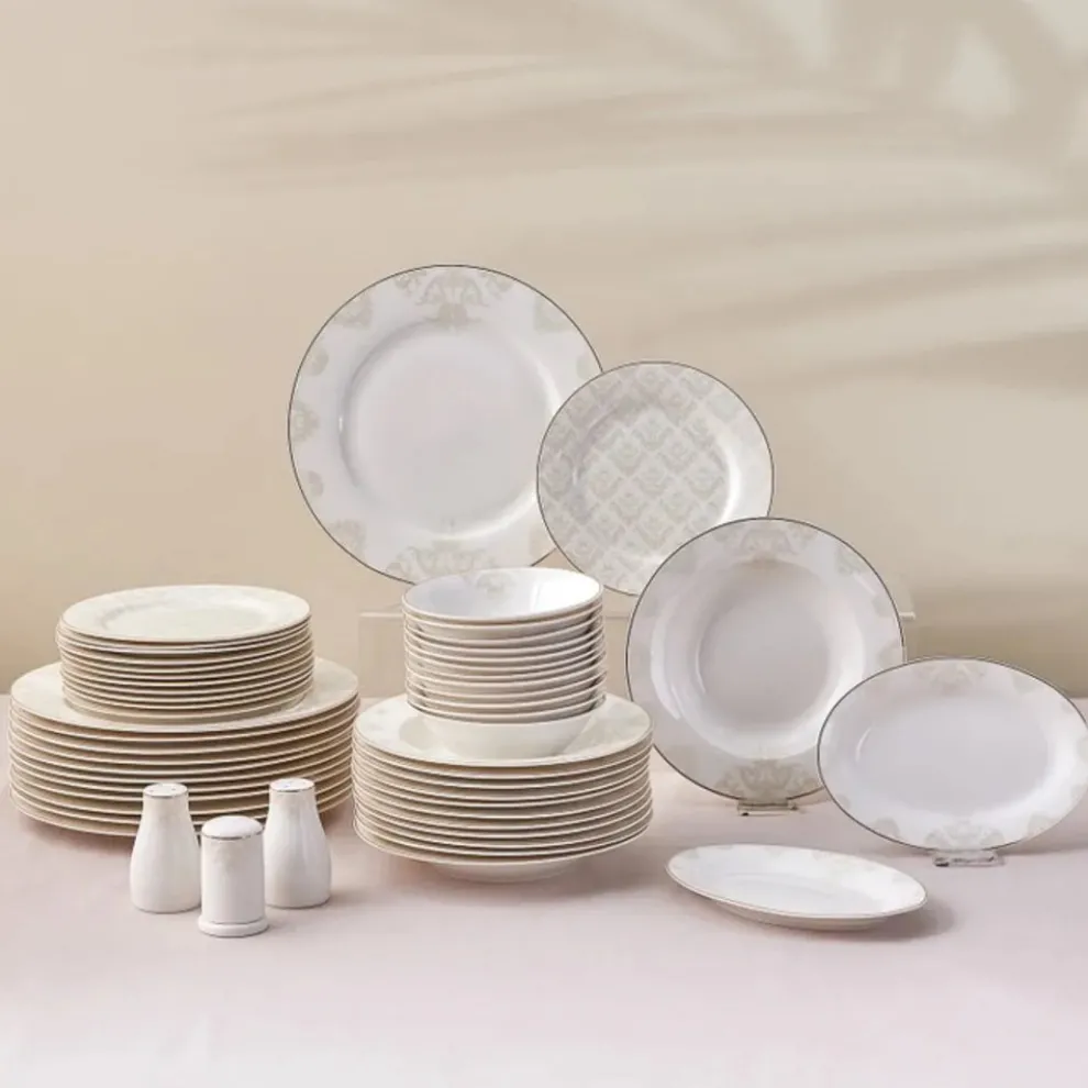 Karaca Elegance Bone China Siena 53-Piece Dinner Set for 12 People, Gold