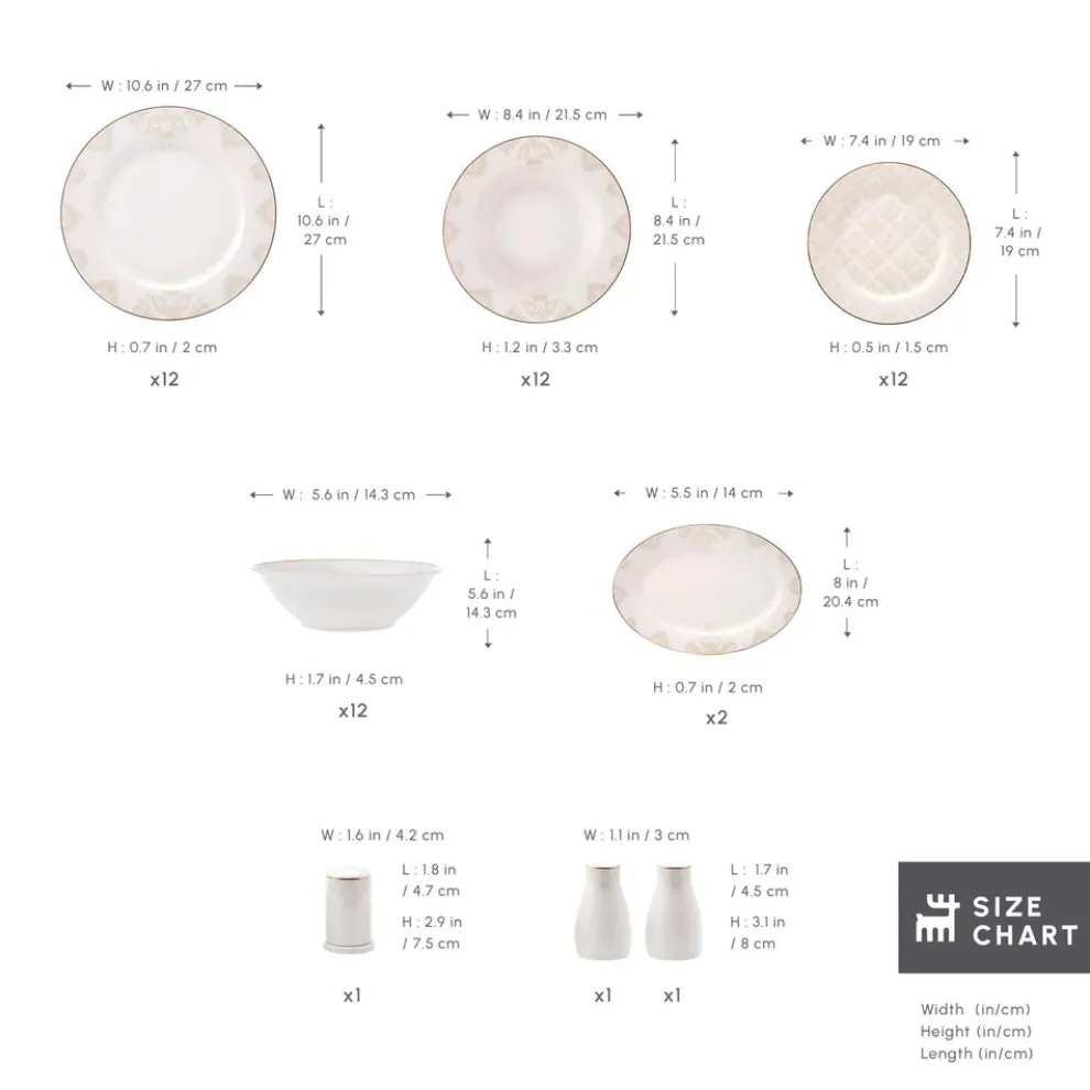 Karaca Elegance Bone China Siena 53-Piece Dinner Set for 12 People, Gold