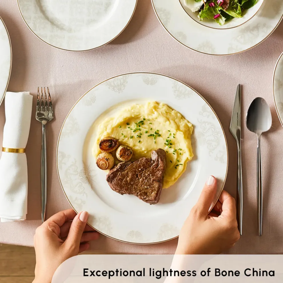 Karaca Elegance Bone China Siena 53-Piece Dinner Set for 12 People, Gold