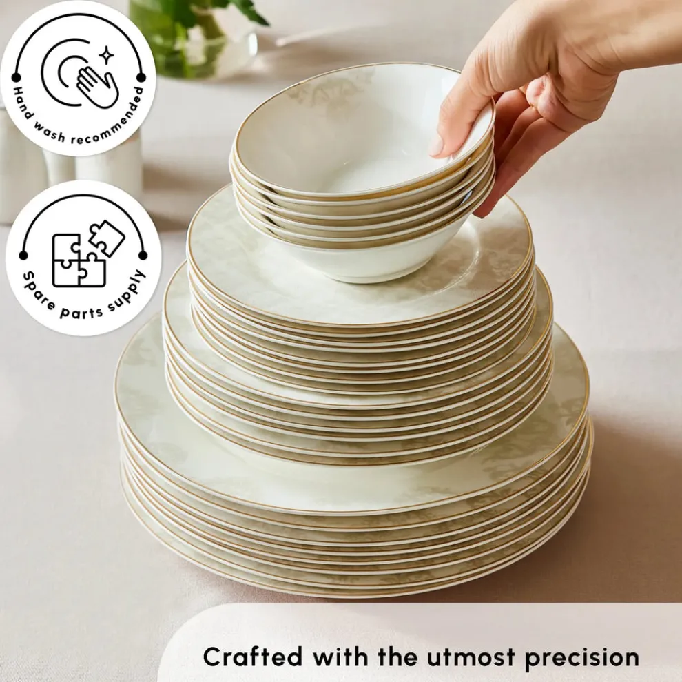 Karaca Elegance Bone China Siena 53-Piece Dinner Set for 12 People, Gold