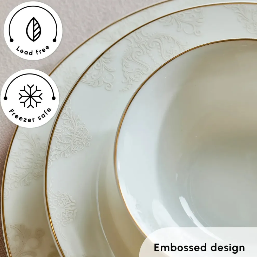 Karaca Elegance Bone China Siena 53-Piece Dinner Set for 12 People, Gold