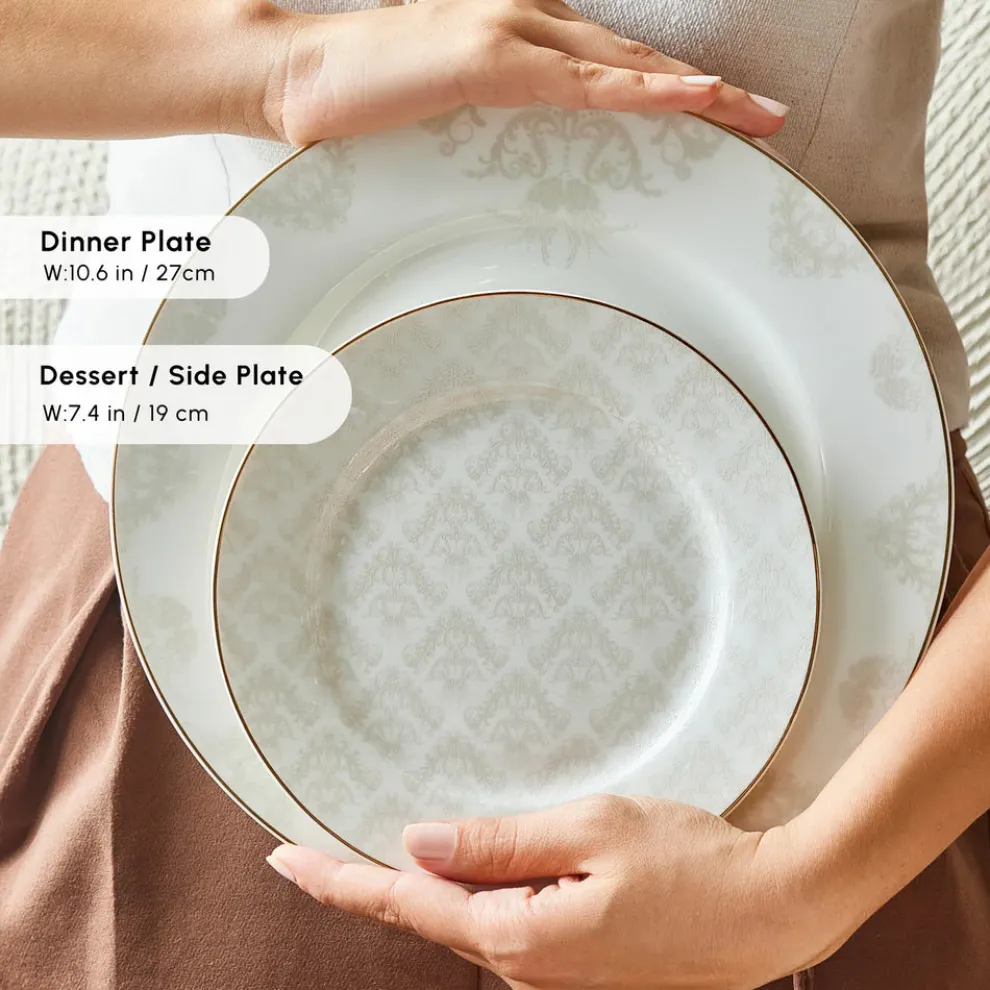 Karaca Elegance Bone China Siena 53-Piece Dinner Set for 12 People, Gold