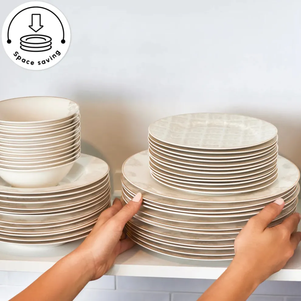 Karaca Elegance Bone China Siena 53-Piece Dinner Set for 12 People, Gold