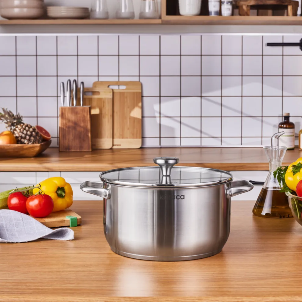 Karaca Elite Stainless Steel Induction Stock Pot & Lid, 26cm, Silver