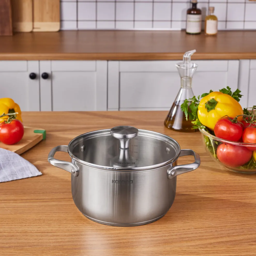 Karaca Elite Stainless Steel Induction Stock Pot & Lid, 20cm, Silver