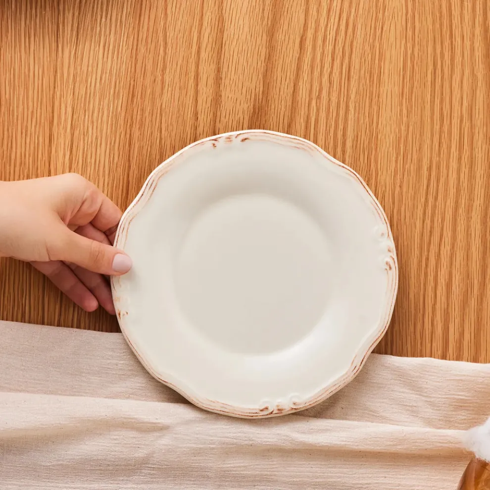 Karaca Elizabeth Ceramic Side Plate, 20cm, Ecru