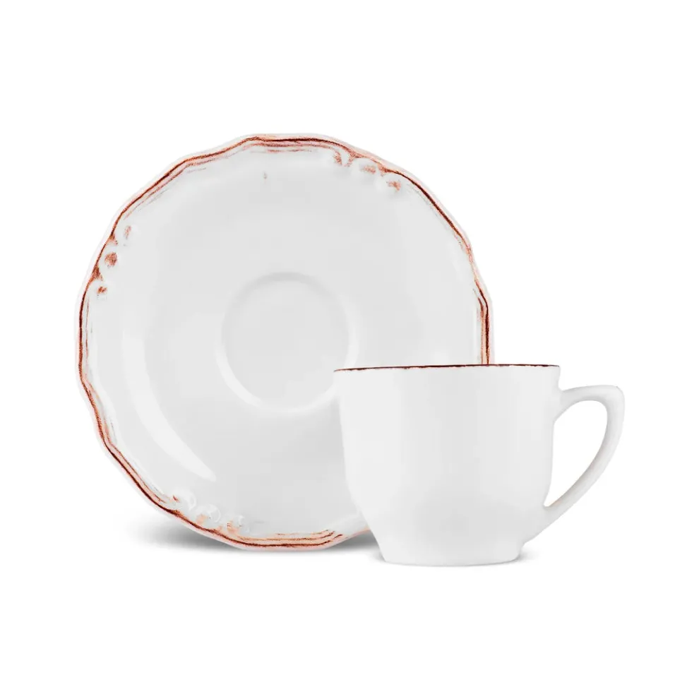 Karaca Elizabeth Ceramic Tea Cup and Saucer Set, 180ml, Ecru