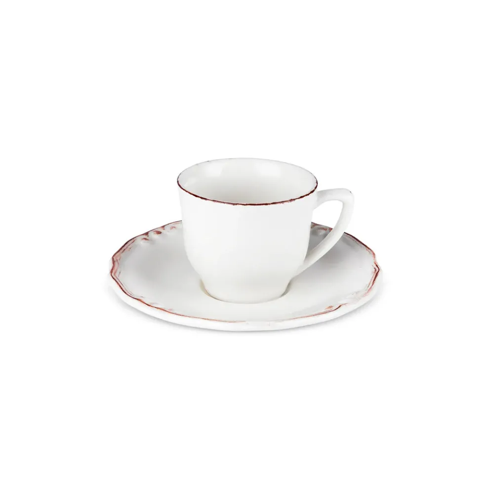 Karaca Elizabeth Ceramic Tea Cup and Saucer Set, 180ml, Ecru