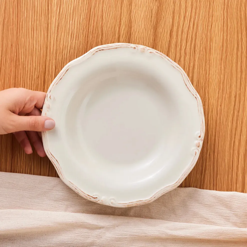 Karaca Elizabeth Ceramic Pasta Bowl, 22cm, Ecru