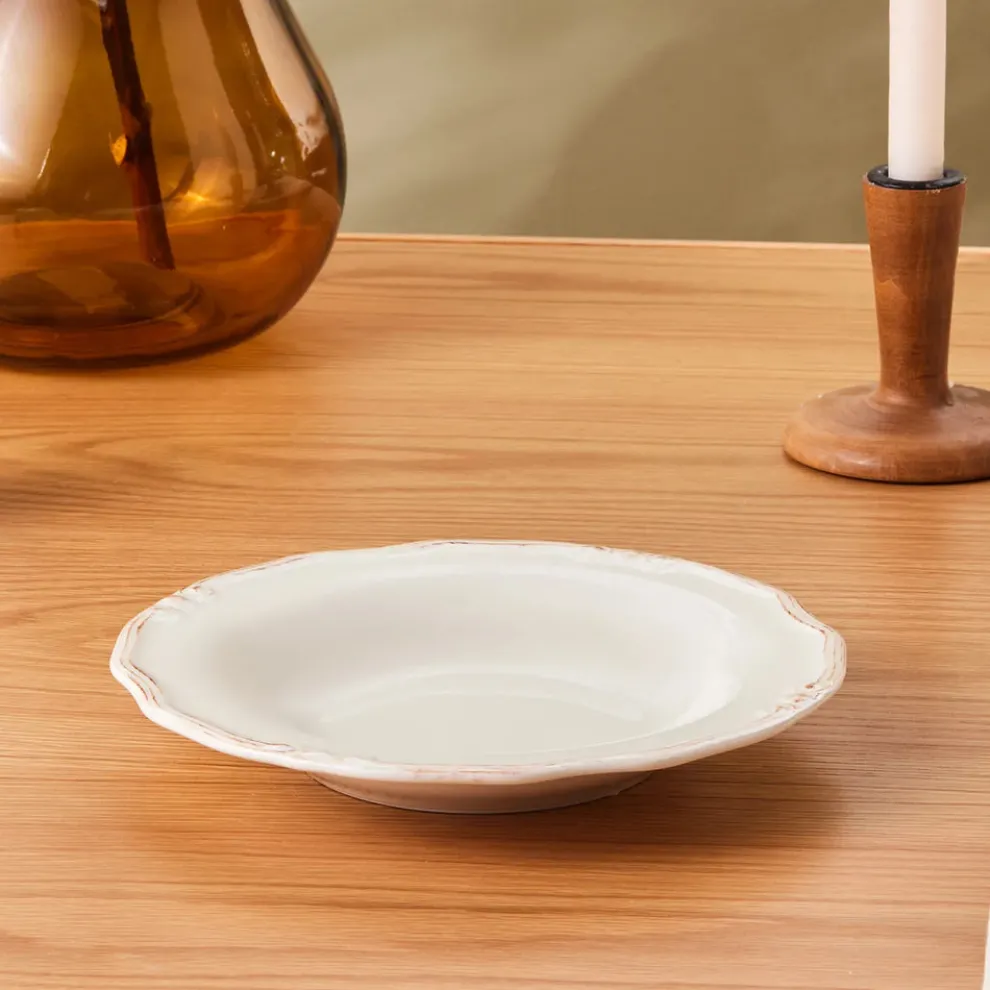 Karaca Elizabeth Ceramic Pasta Bowl, 22cm, Ecru