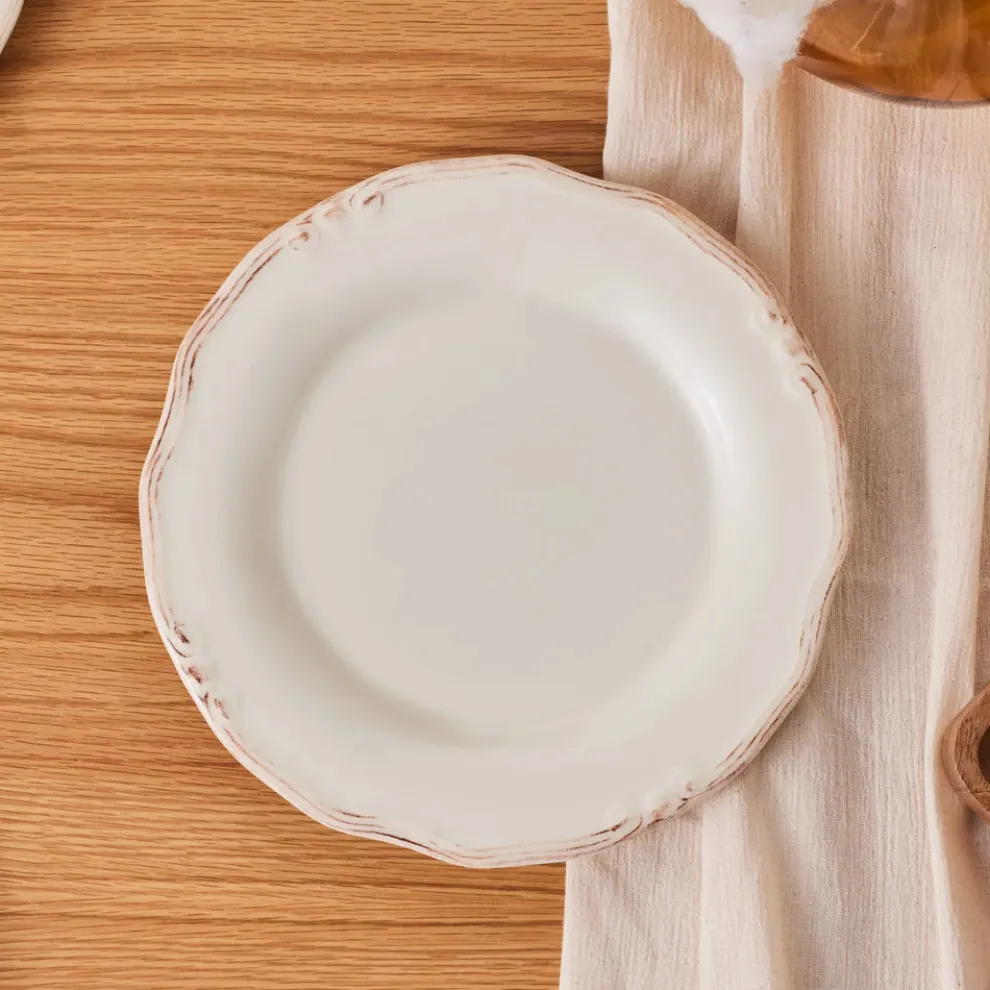 Karaca Elizabeth Ceramic Dinner Plate, 25cm, Ecru