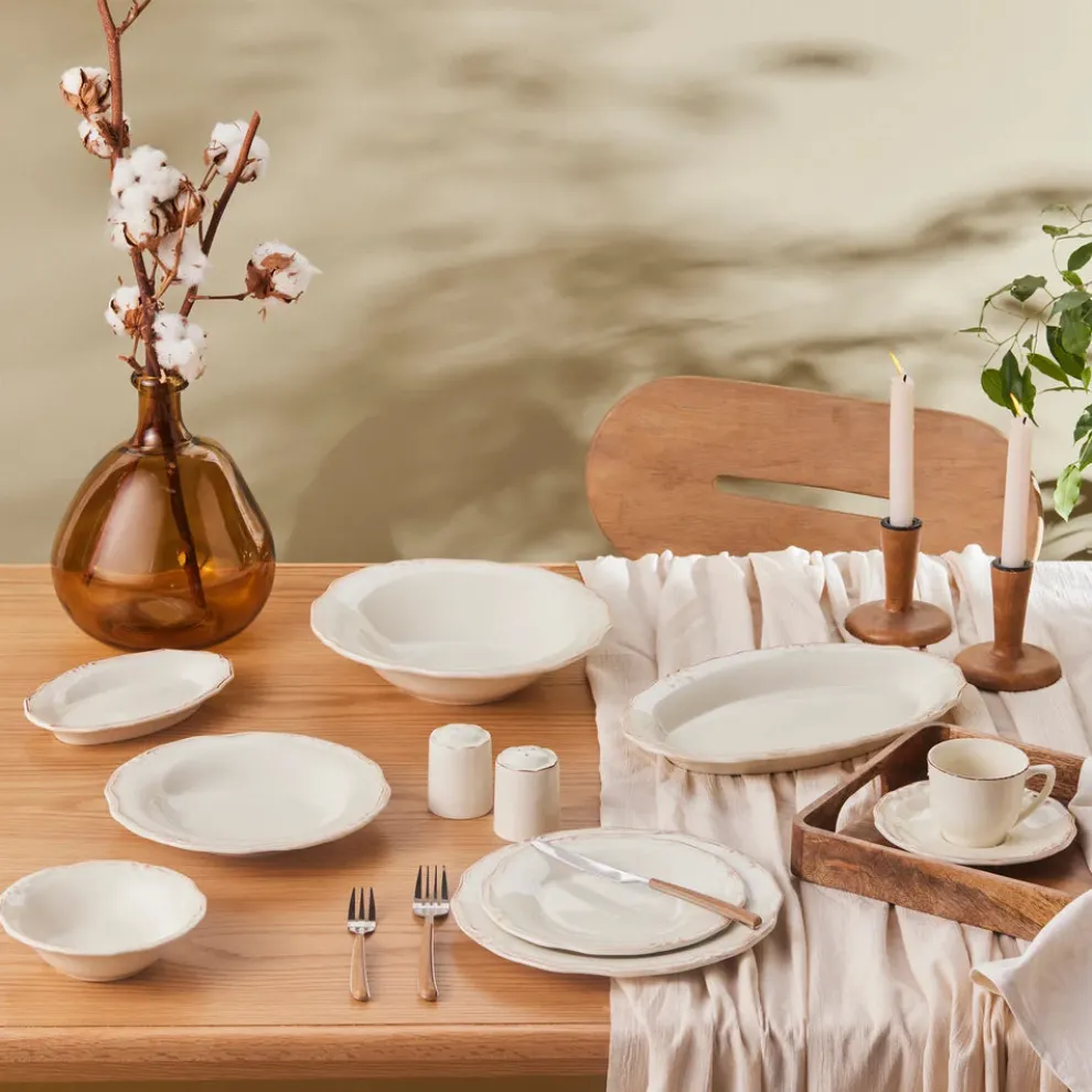 Karaca Elizabeth Ceramic Dinner Plate, 25cm, Ecru