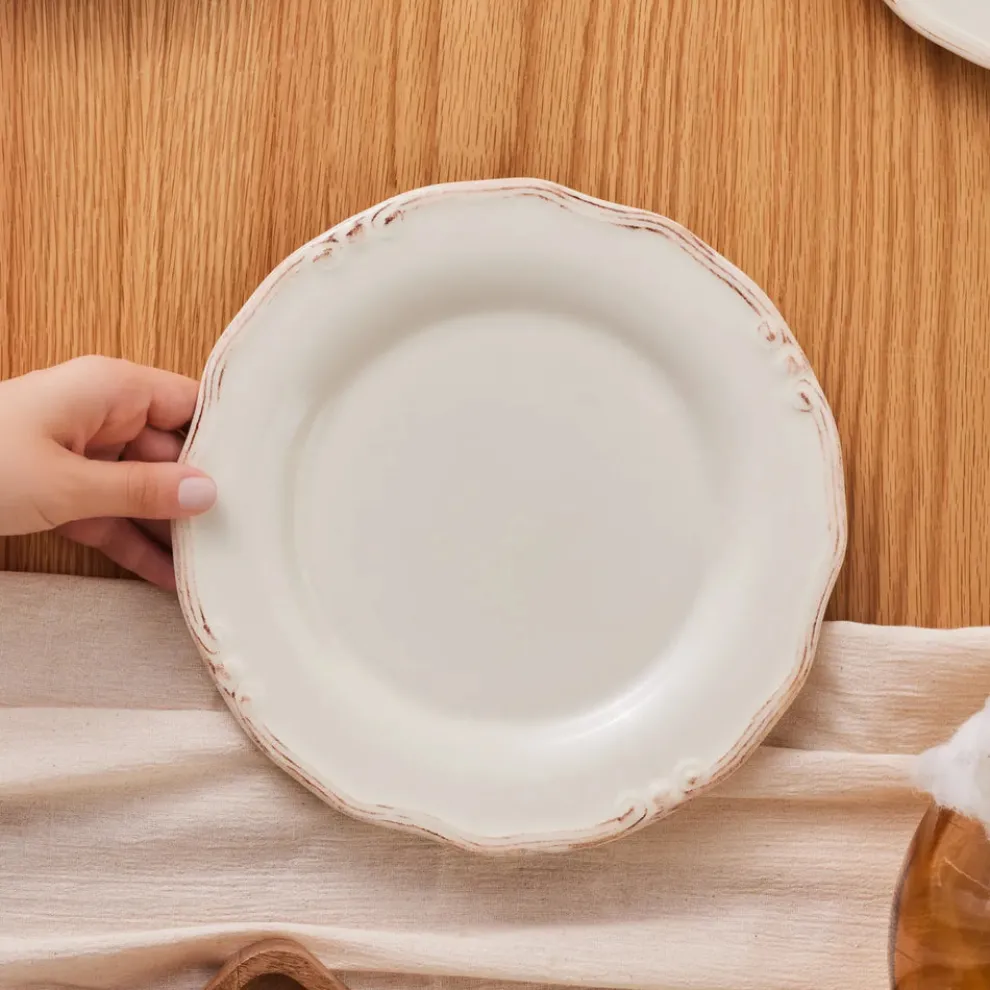 Karaca Elizabeth Ceramic Dinner Plate, 25cm, Ecru