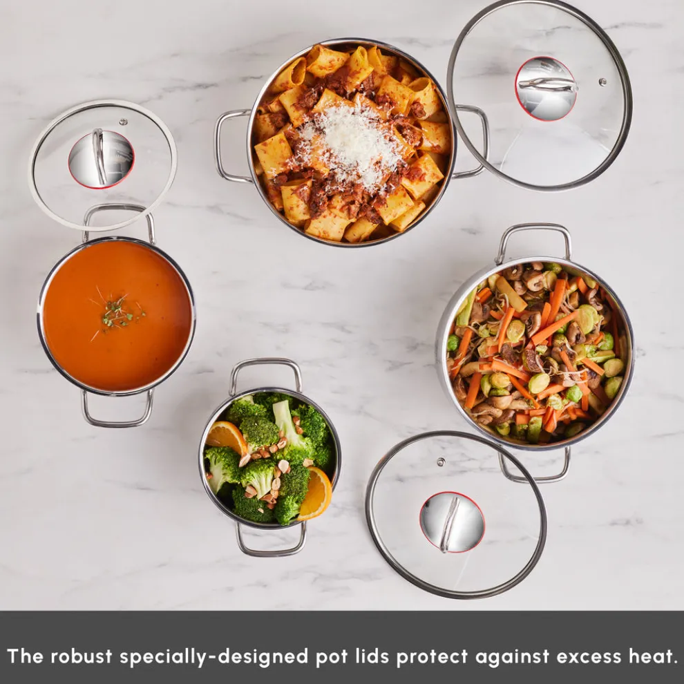 Karaca Emirgan 8-Piece Stainless Steel Induction Cookware Set, Silver Red