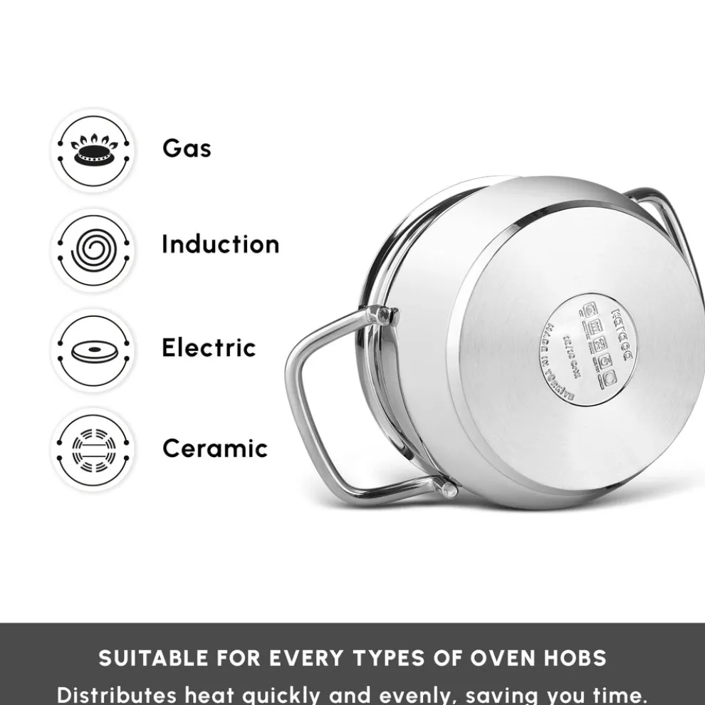 Karaca Emirgan 8-Piece Stainless Steel Induction Cookware Set, Silver Red