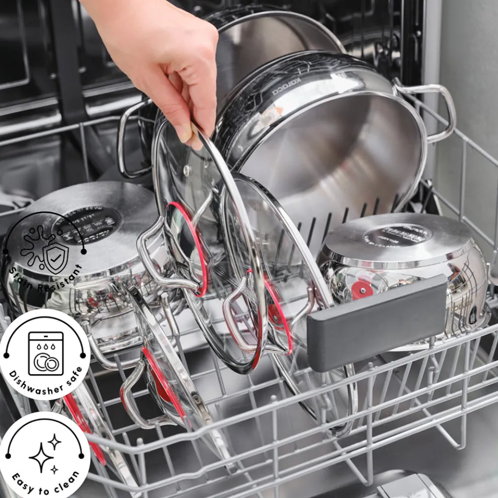 Karaca Emirgan 8-Piece Stainless Steel Induction Cookware Set, Silver Red