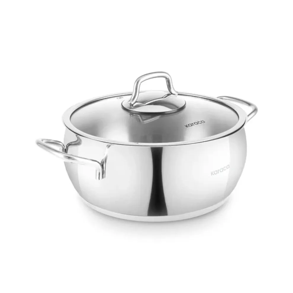 Karaca Emirgan Stainless Steel Shallow Casserole with Lid, 26cm, Silver