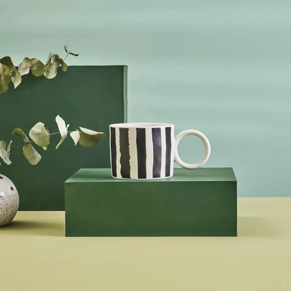 Karaca Erica Striped Porcelain Mug, 350ml, Black